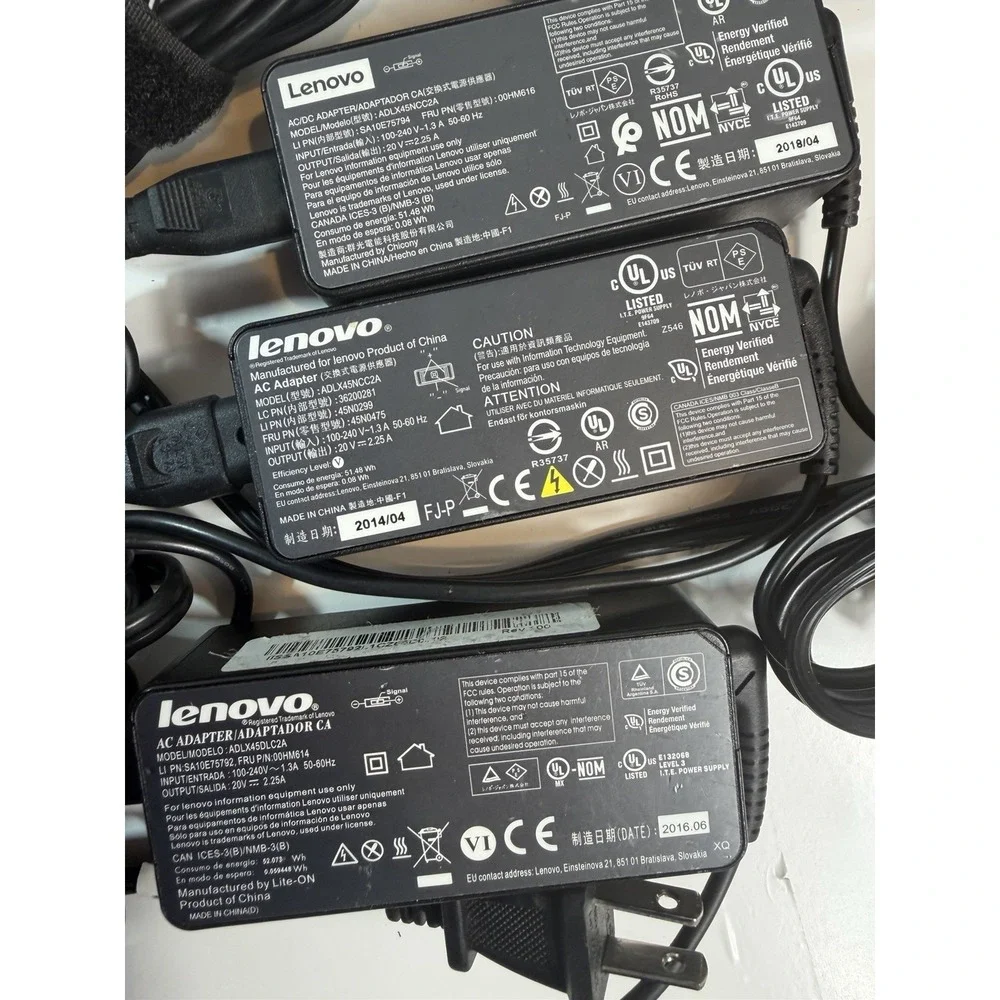Lot of 19 Lenovo Laptop AC Adapters Mixed 45W 65W 90W 135W 170W OEM Chargers